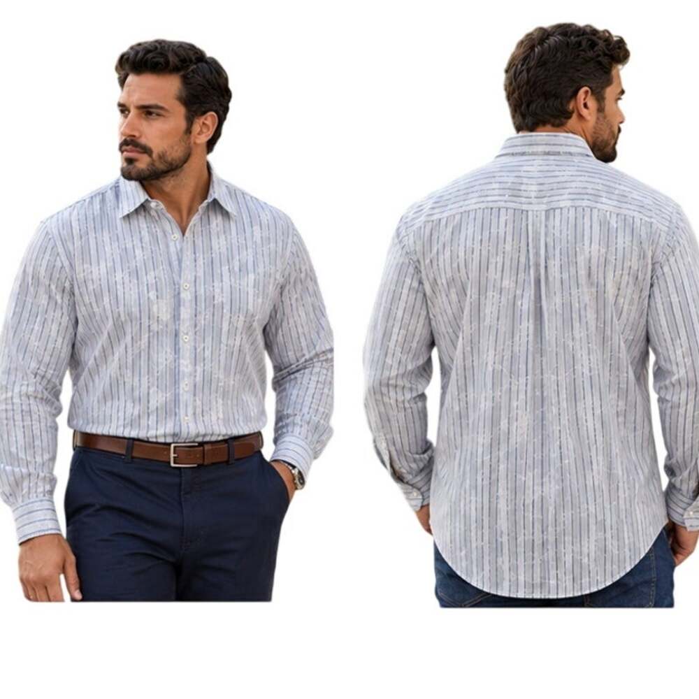 6611 Men's Tapered Fit Button-Down Shirt, Blue White, Size 2X